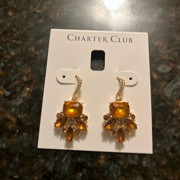 A Glowing Hue Runs Through These Golden Color Crystal and Stone hanging earrings - Picture 3 of 6